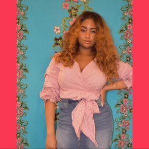 Red pinstripe Wrap Blouse